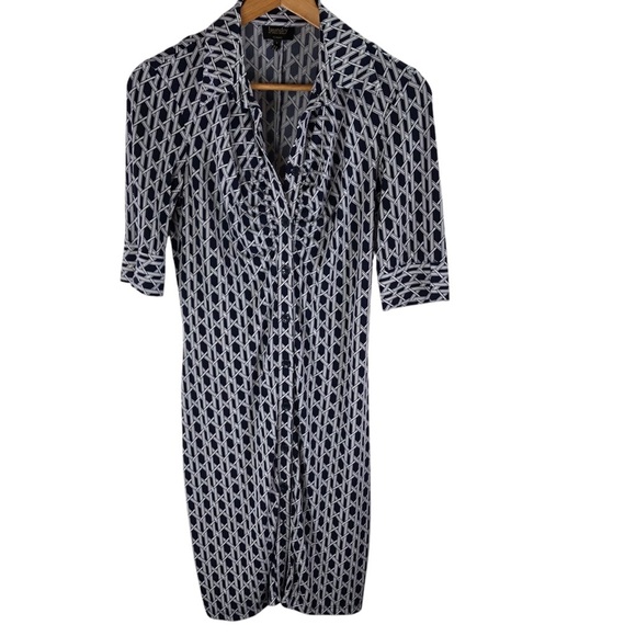 Laundry Shelli Segal Shirt Dress Sz 4 Geometric Print Jersey Knit Button Classic - Picture 4 of 8